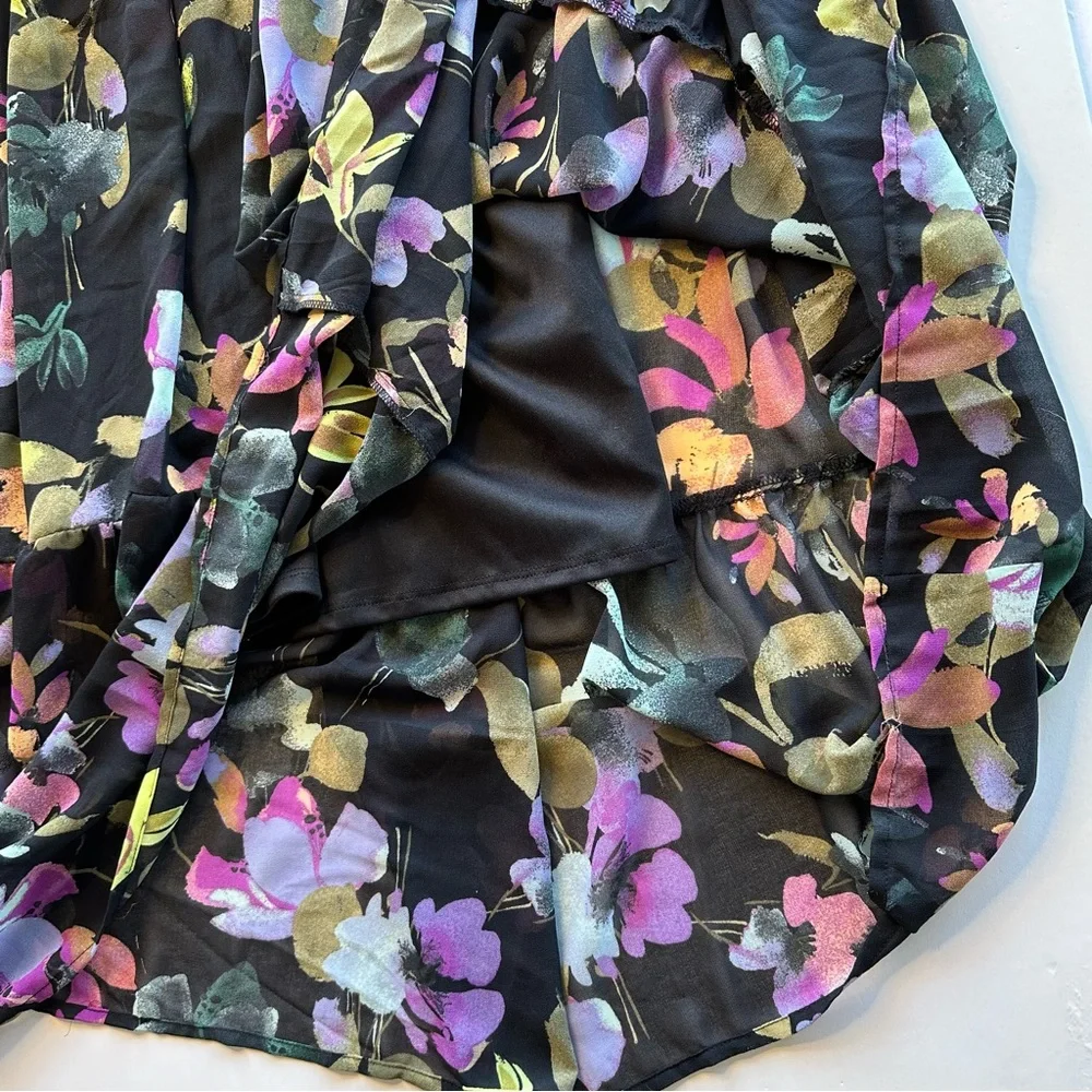 Ava & Viv Women 3X Maxi Dress Black Floral Multi Sheer Tiered Flutter Sleeves - Picture 9 of 14